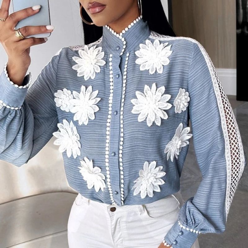 Elegante gestreifte Bluse mit Blumenapplikationen - Adalynn