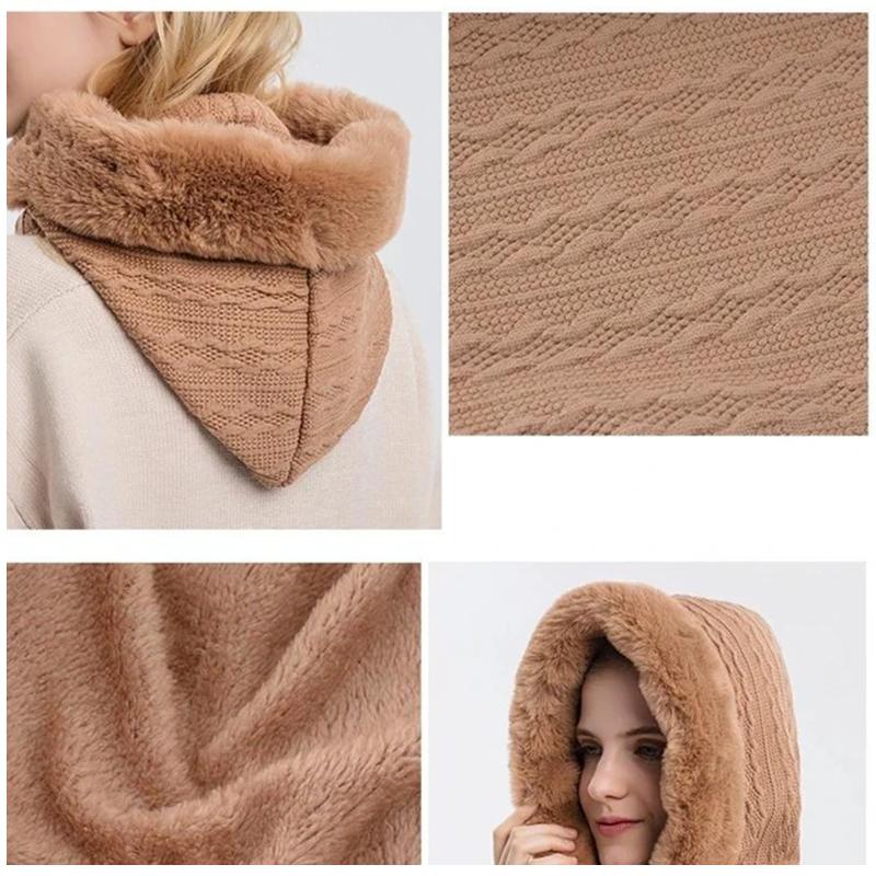 Warmer, flauschiger Kapuzenpullover mit Schal - Melanie