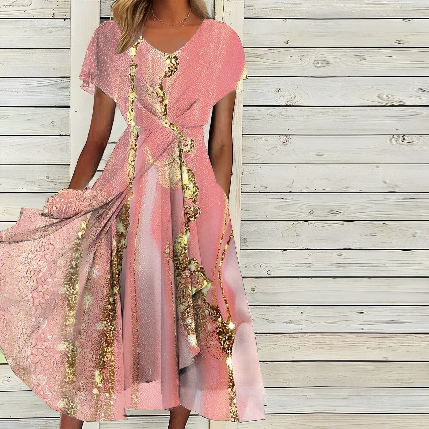 Irena - Schönes rosa-goldenes Kleid für besondere Anlässe