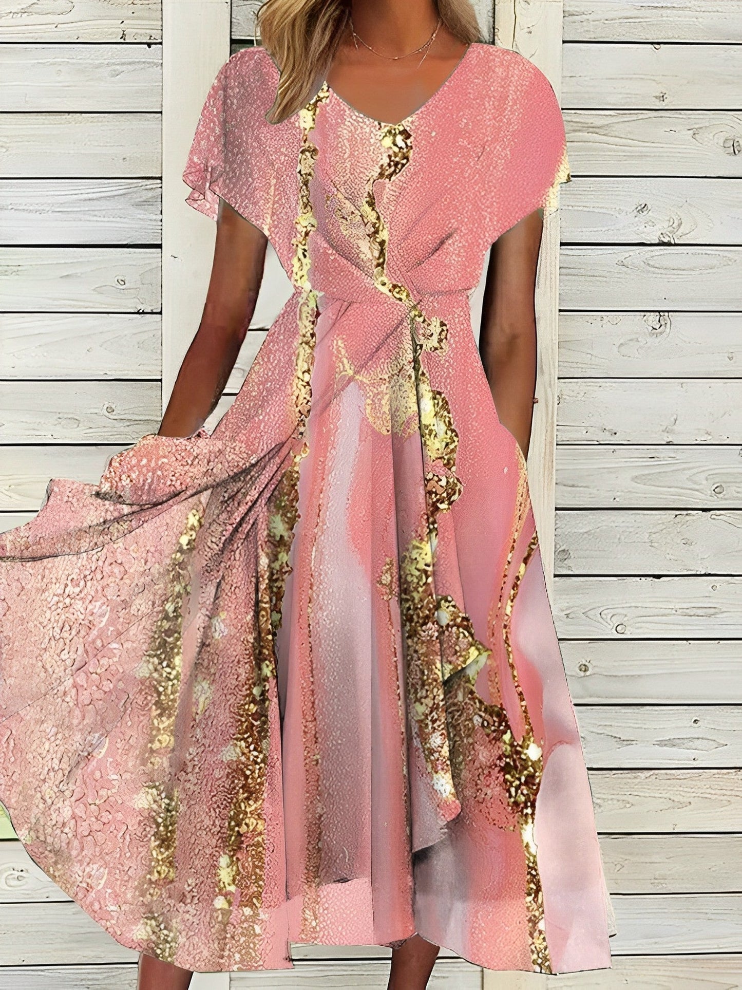 Irena - Schönes rosa-goldenes Kleid für besondere Anlässe