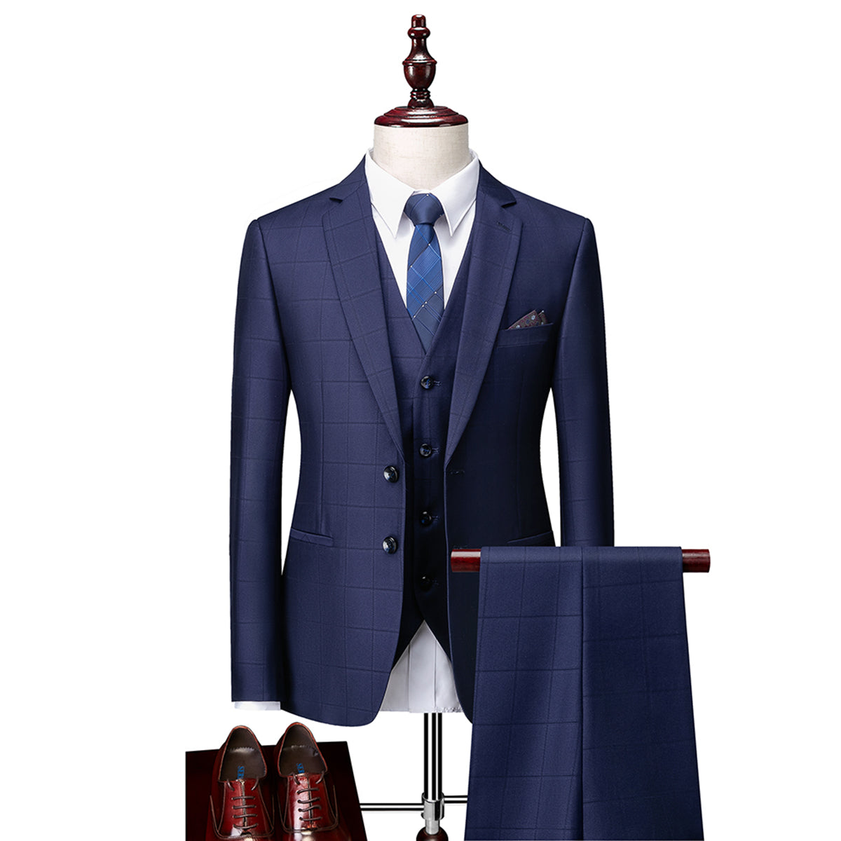 3-piece checked men's wedding suits - Kellen