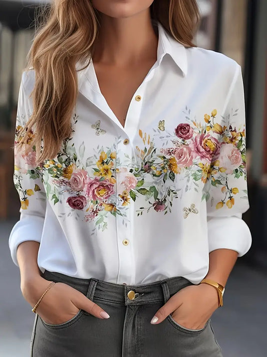 Die elegante weiße Bluse mit Blumenmuster fürs Büro - Kayla