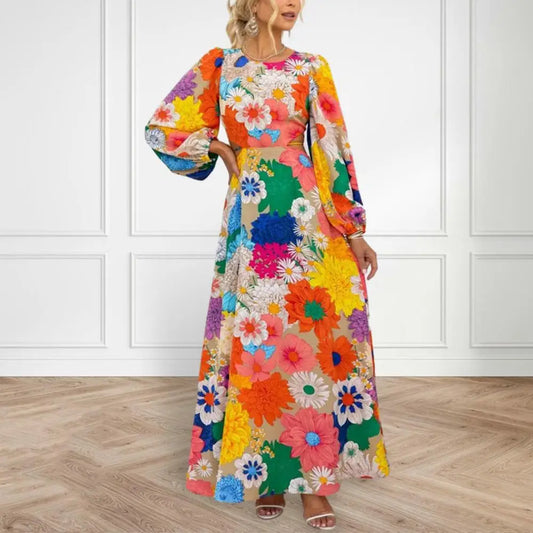 Melisande - Maxikleid mit Blumenmuster und langen Puffärmeln