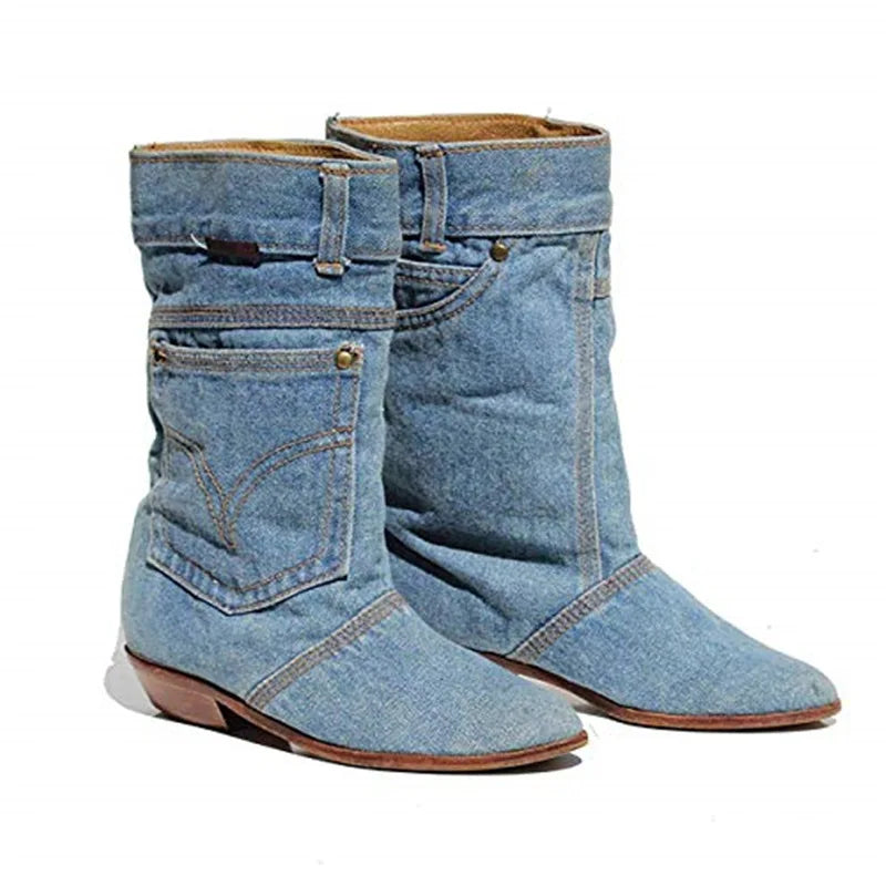 Damen-Jeansstiefel mit niedrigem Absatz - Paislee