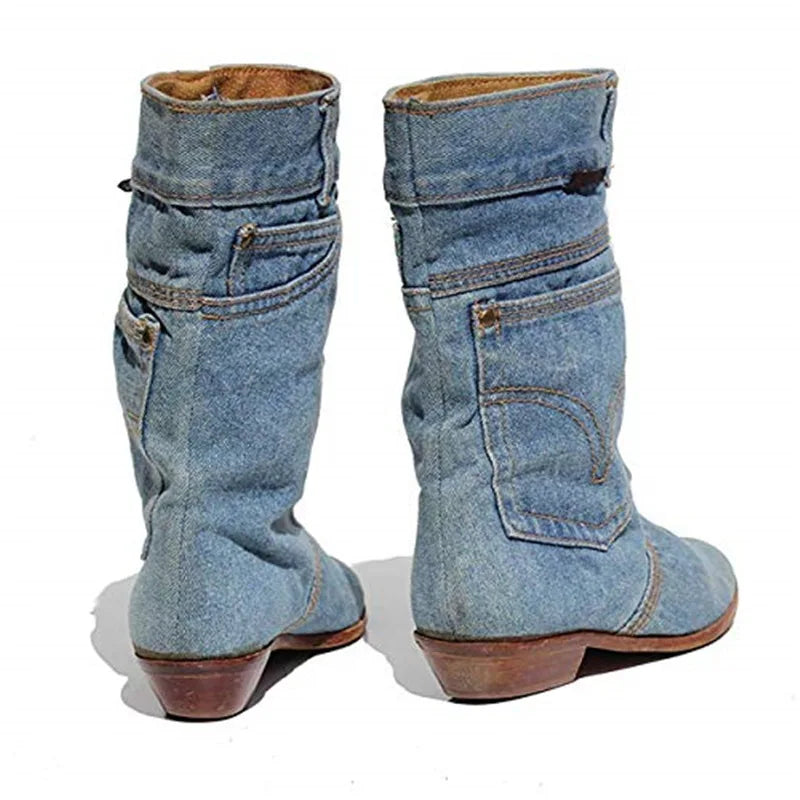 Damen-Jeansstiefel mit niedrigem Absatz - Paislee