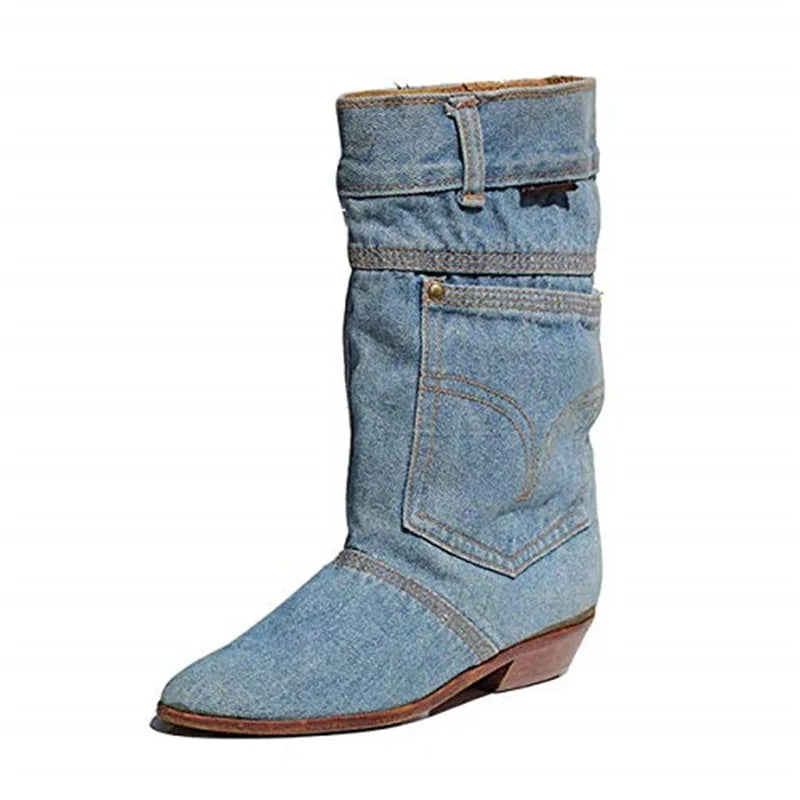 Damen-Jeansstiefel mit niedrigem Absatz - Paislee