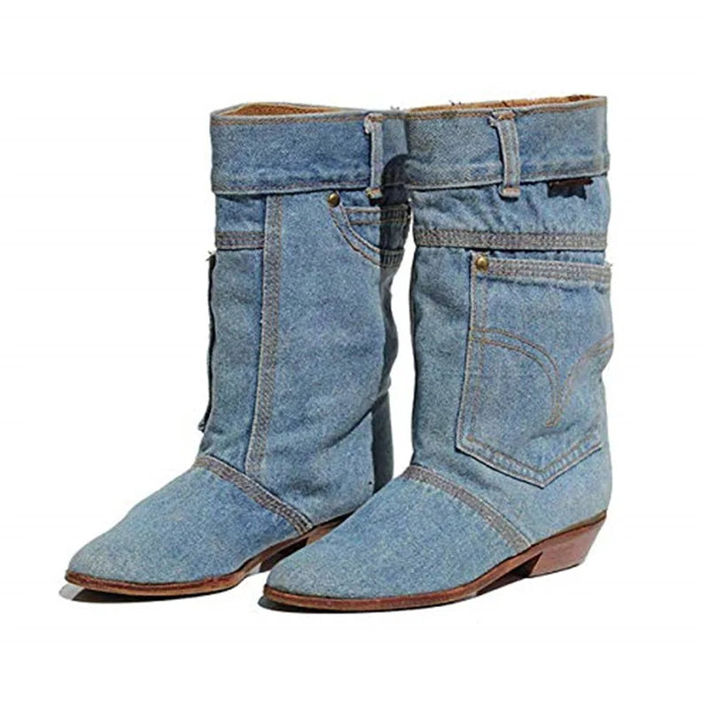 Damen-Jeansstiefel mit niedrigem Absatz - Paislee