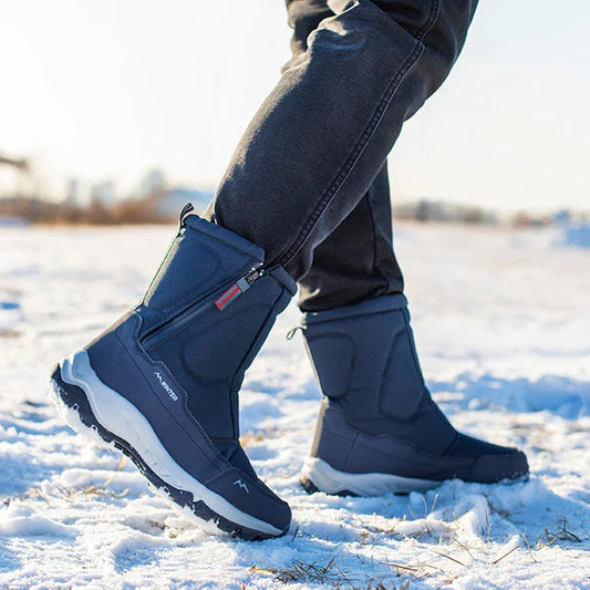 Die besten modischen Mesh Mid-Calf Schneestiefel blau seitenansicht