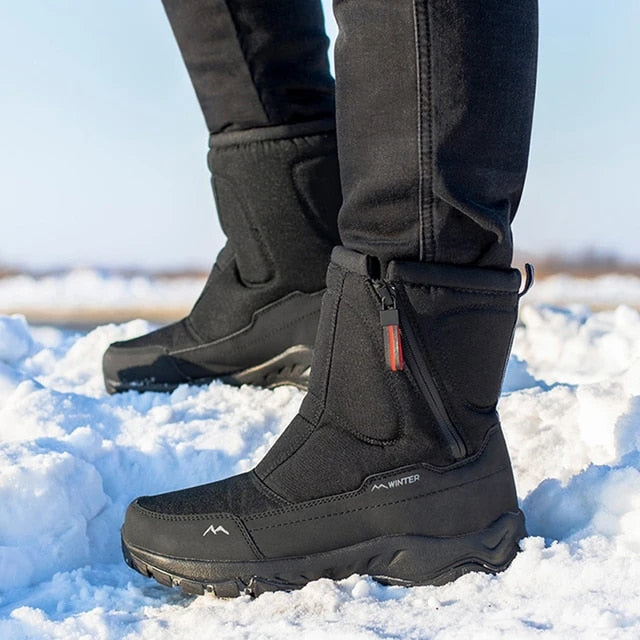 Die besten modischen Mesh Mid-Calf Schneestiefel schwarz seitenansicht