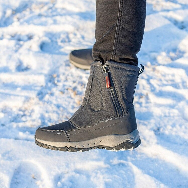 Die besten modischen Mesh Mid-Calf Schneestiefel grau seitenansicht