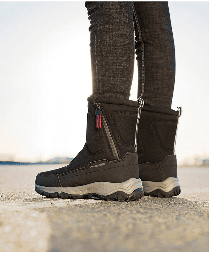 Die besten modischen Mesh Mid-Calf Schneestiefel schwarz seitenansicht