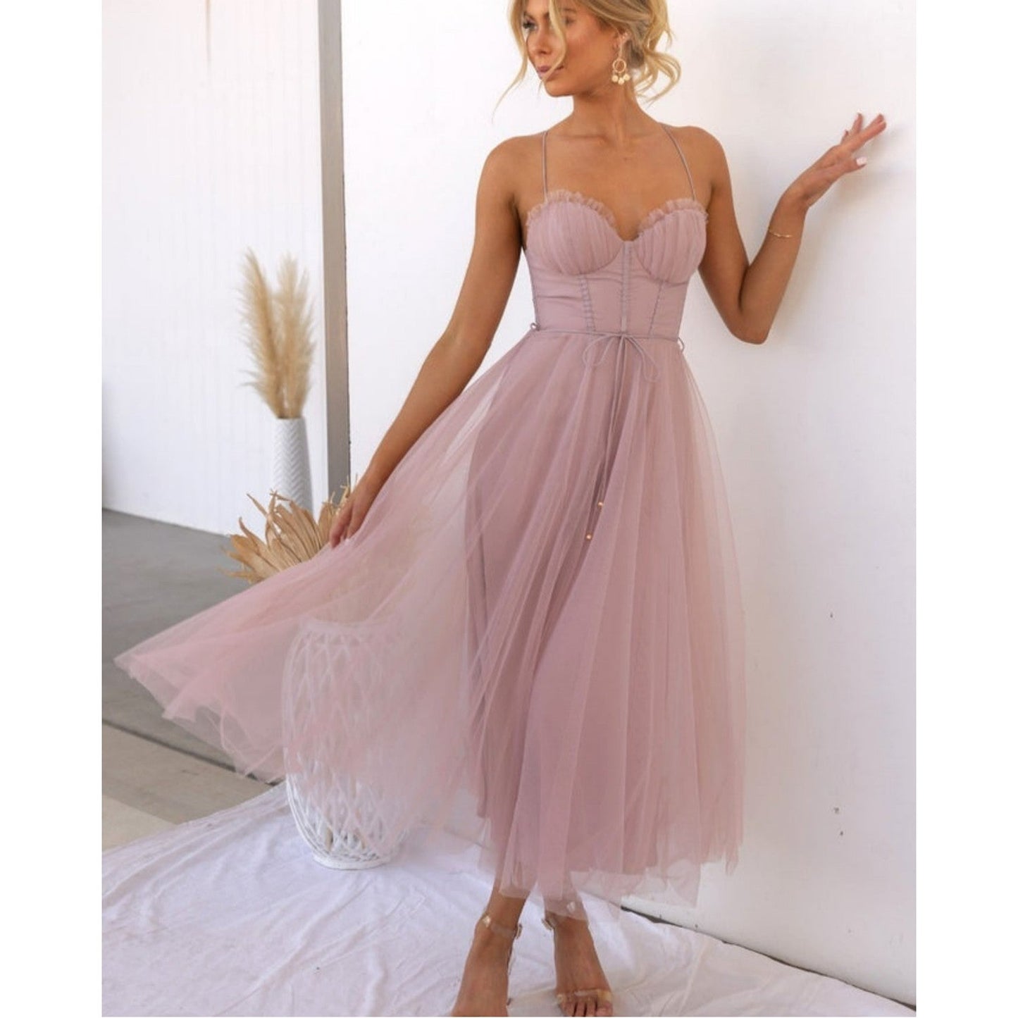 Modernes Prinzessin Chiffon Hosenträger Party Maxikleid - Cordelia