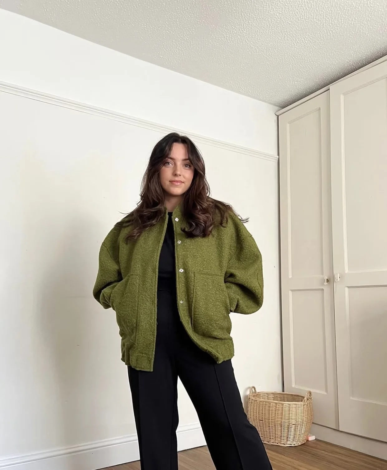 Lena's Oversized Jacken | Damen Langarm Top Coats: Versteckte Knöpfe, Rundhals