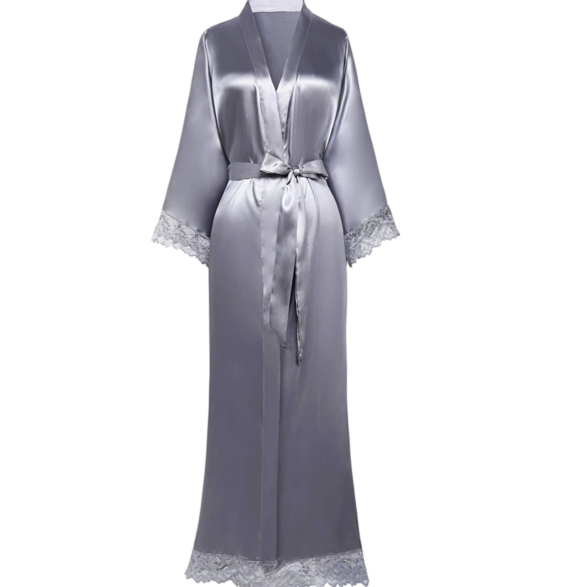 Peignoir lang aus Satin mit Spitzenfinish - Kennedy