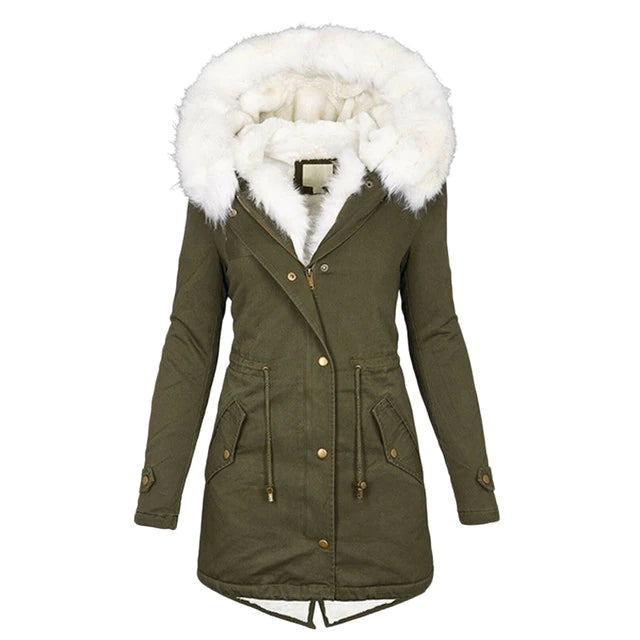 Louise - Stylische warme Jacke mit Fellkapuze