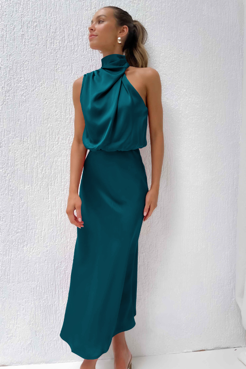 Claudia - Elegantes Midikleid mit Asymmetrischem Rundhalsausschnitt